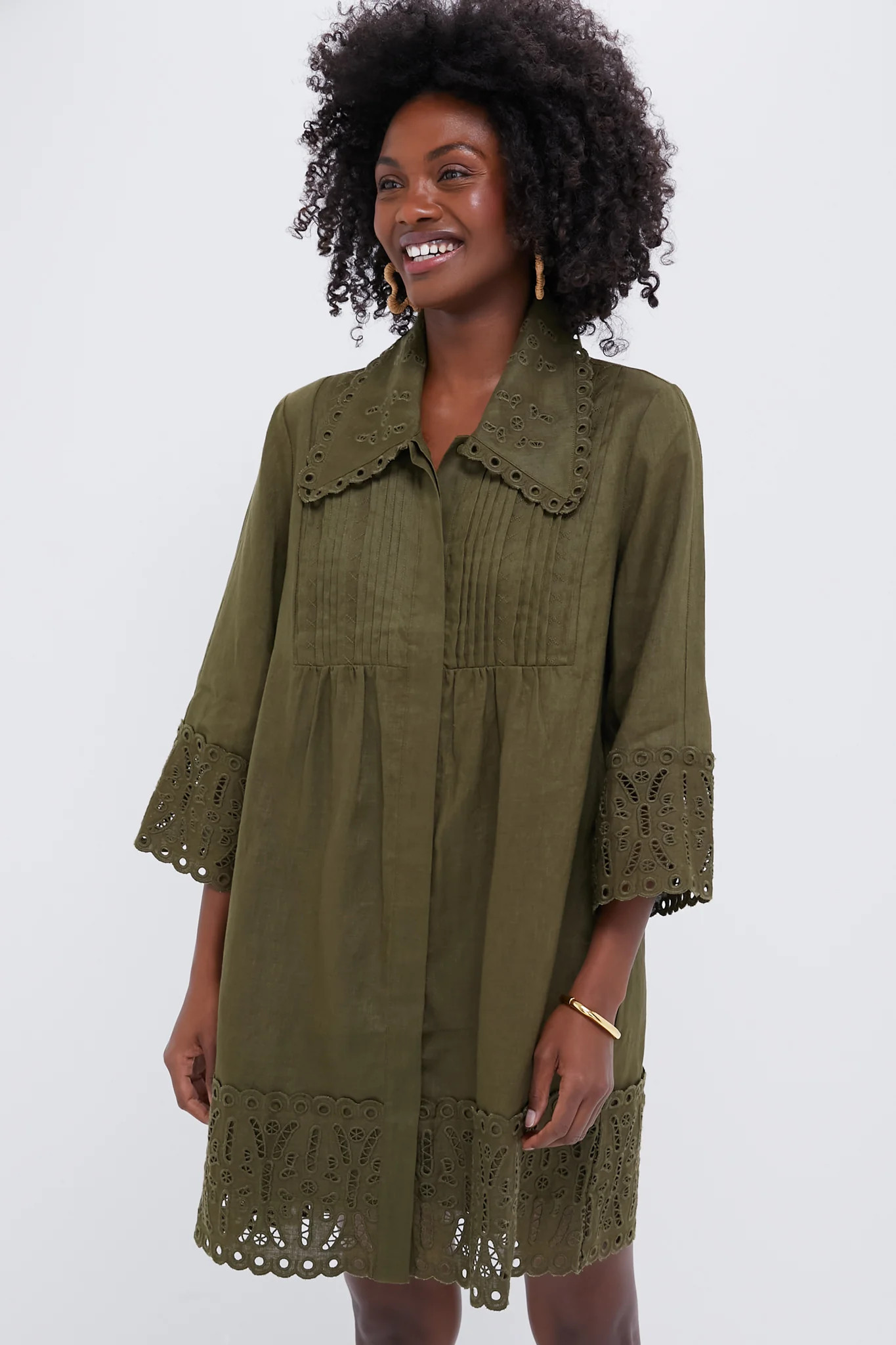 Army Green Linen Eyelet Delphine Dress | Tuckernuck (US)
