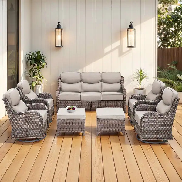 Gymojoy 7-Piece Patio Furniture Set with Swivel Glider Chairs, 6-Inch Ultra-Plush Cushions & Wate... | Bed Bath & Beyond