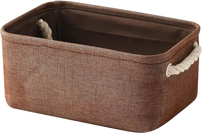 TheWarmHome Small Fabric Canvas Storage Bin with Cotton Rope Handles - Foldable Empty Basket for ... | Amazon (US)