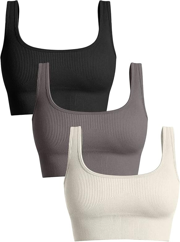 OQQ Women's 3 Piece Medium Support Tank Top Ribbed Seamless Removable Cups Workout Exercise Sport... | Amazon (US)