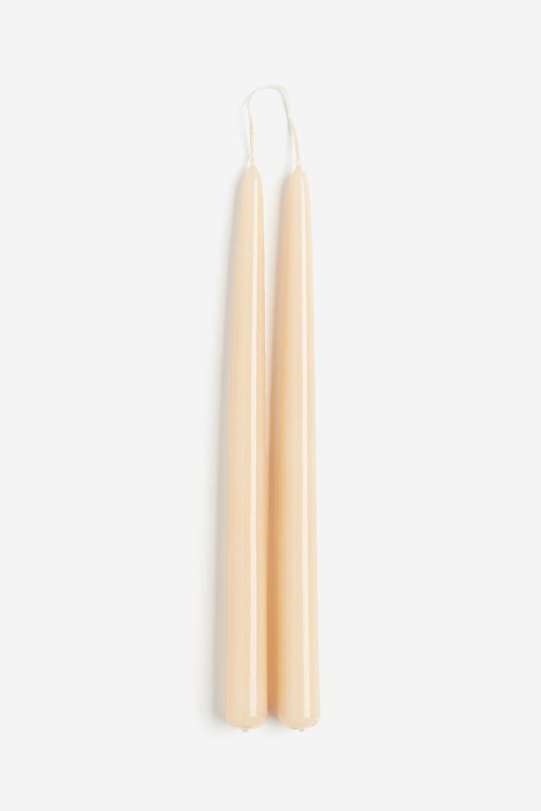 2-pack glossy tapered candles - Light beige - Home All | H&M GB | H&M (UK, MY, IN, SG, PH, TW, HK)