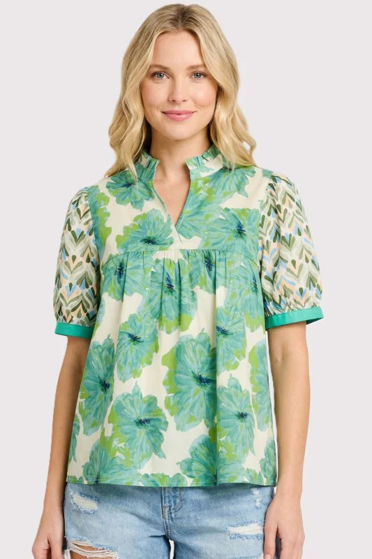 Floral Mixed Frilled Neck Top | Emma Lou's Boutique