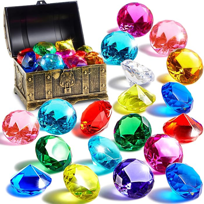 Sloosh Diving Gems Pool Toys, 16 Big Colorful Diamond with Pirate Treasure Chest,Swim Dive Toy fo... | Amazon (US)