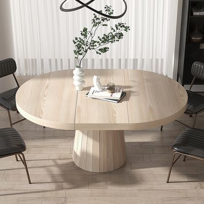 Japandi 39"-55" Extendable Whitewash Dining Table 6-Seater Oval&Round Pedestal-Homary | Homary