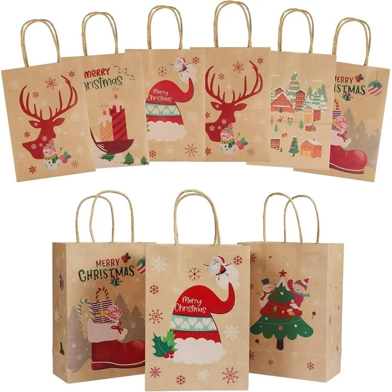 24 Pack Christmas Gift Bags - 6 Designs Kraft Paper Bags, 8.3x6.3x3.2 inches With Handles, Suitab... | Walmart (US)