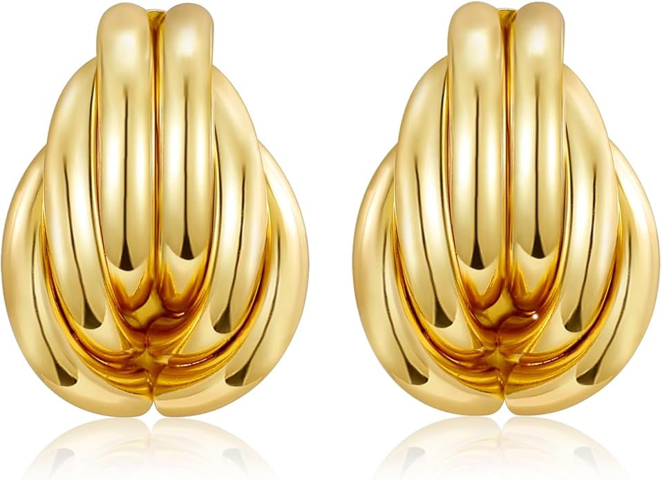 Small Gold Knot Earrings for Women Trendy, 14K Gold Plated Chunky Statement Drop Dangle Earrings,... | Amazon (US)