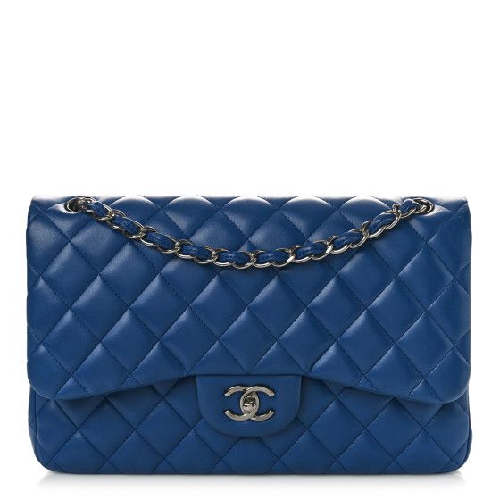 Lambskin Quilted Jumbo Double Flap Blue | FASHIONPHILE (US)