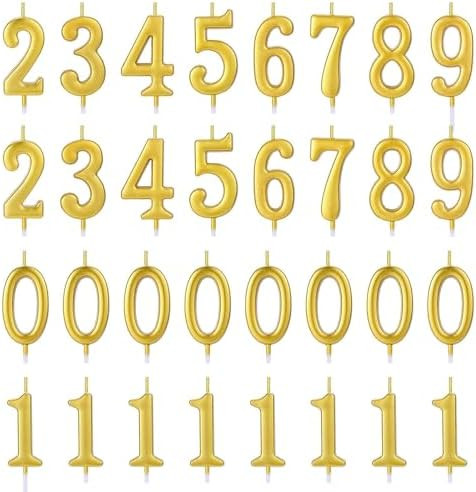 32 Pieces Number Birthday Candles Gold Cake Candles Number 0-9 Cake Decoration for Birthday Ten-Y... | Amazon (US)