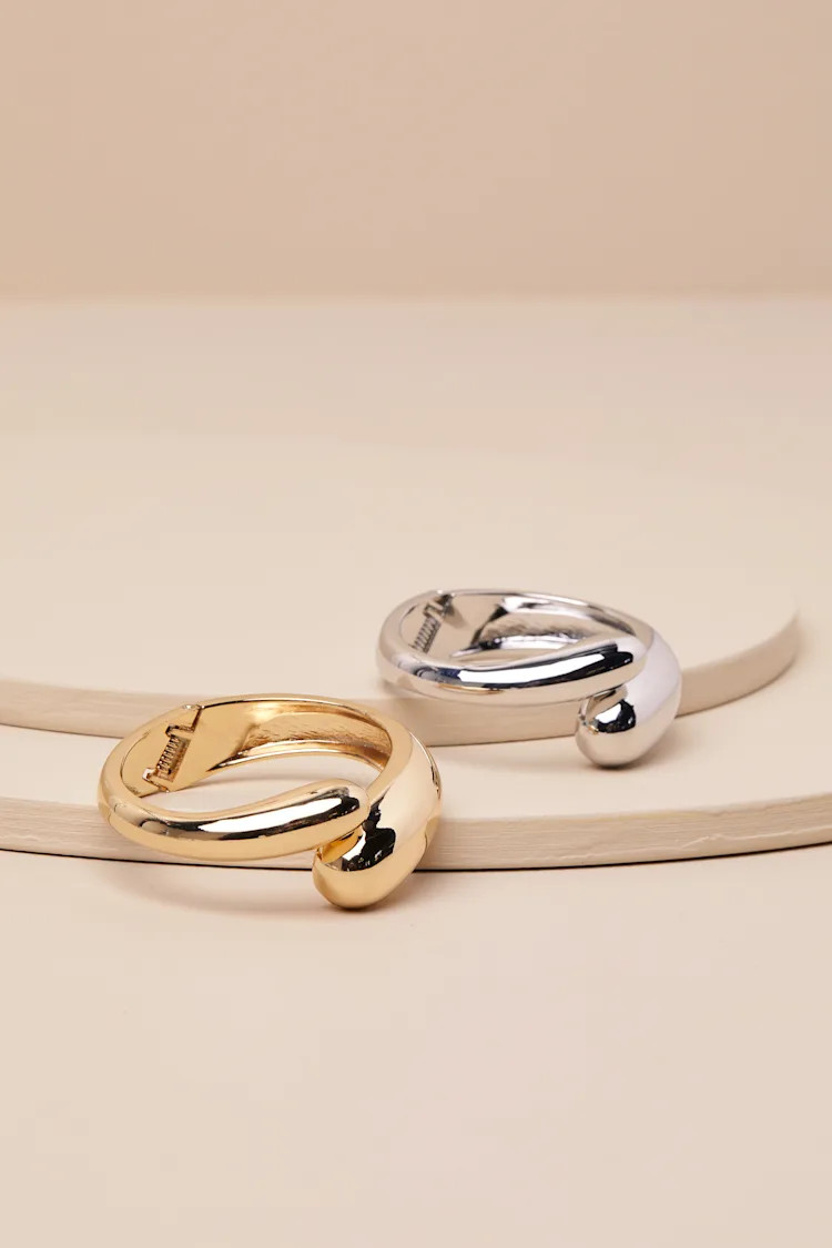 Sculptural Chic Gold and Silver Two-Piece Cuff Bracelet Set | Lulus