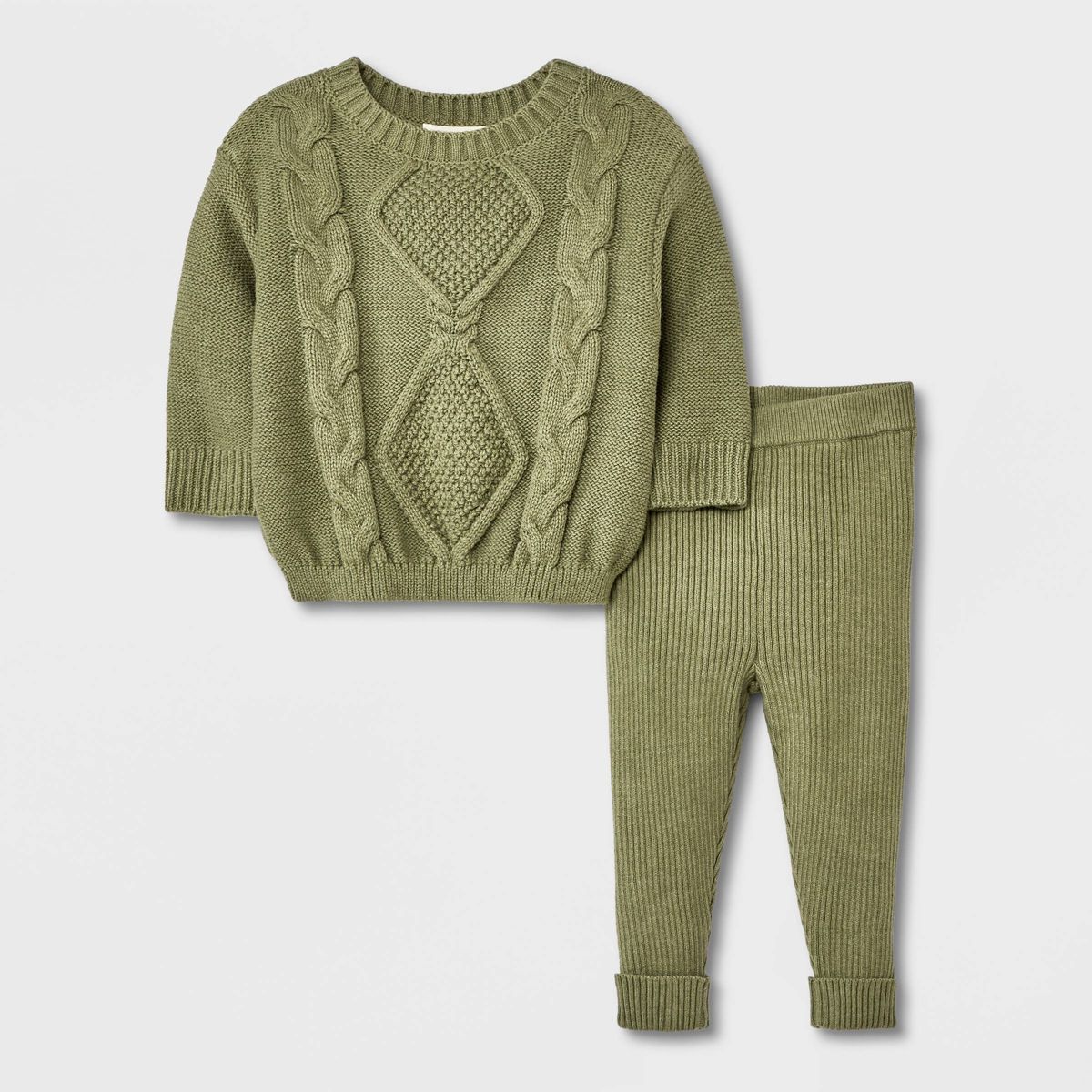 Grayson Collective Baby Cable Knit Pullover Sweater & Leggings Set - Olive Green | Target