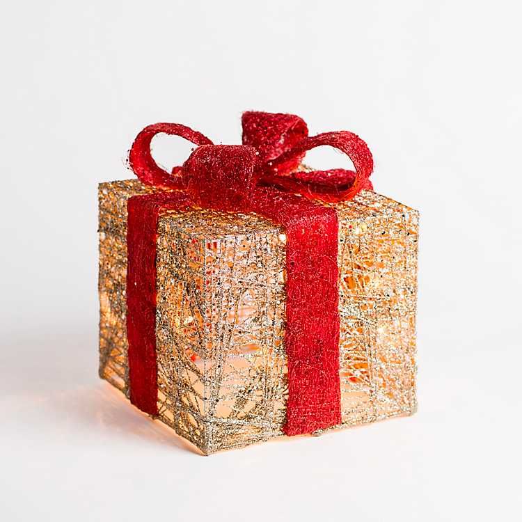 Pre-lit Gold and Red Glitter Gift Box, 9 in. | Kirkland's Home