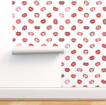 Spoonflower Peel and Stick Removable Wallpaper, Kiss Kisses Lips Lipstick Stain Print, Self-Adhes... | Amazon (US)