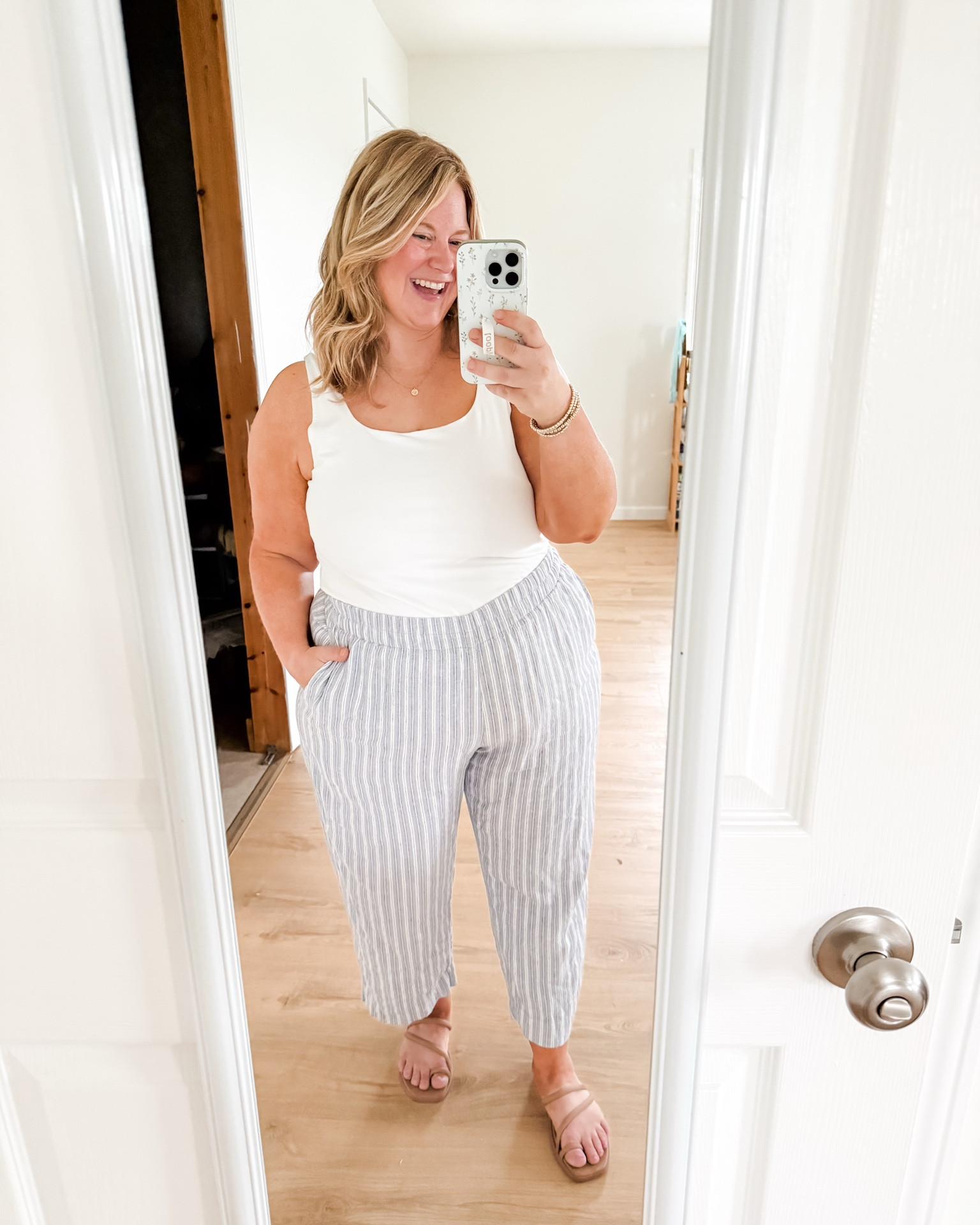 Easy postpartum outfit! Wearing an XL in my tank and linen pants. My gauze button down is a large.

#LTKmomlife #LTKBump #LTKMidsize