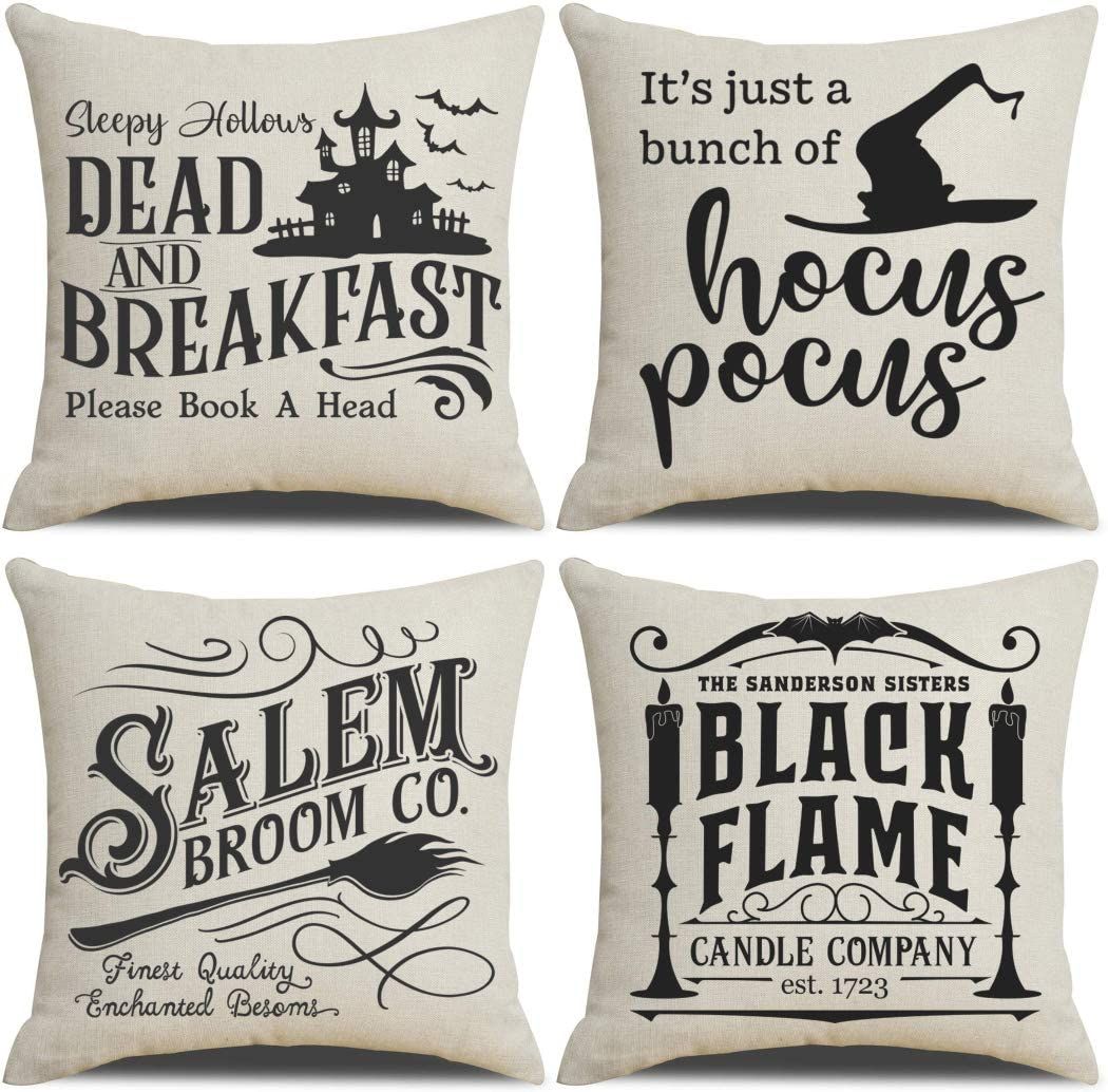 Halloween Decor Throw Pillow Covers Set of 4 with Halloween Decorations Quotes Cotton Linen Home ... | Walmart (US)