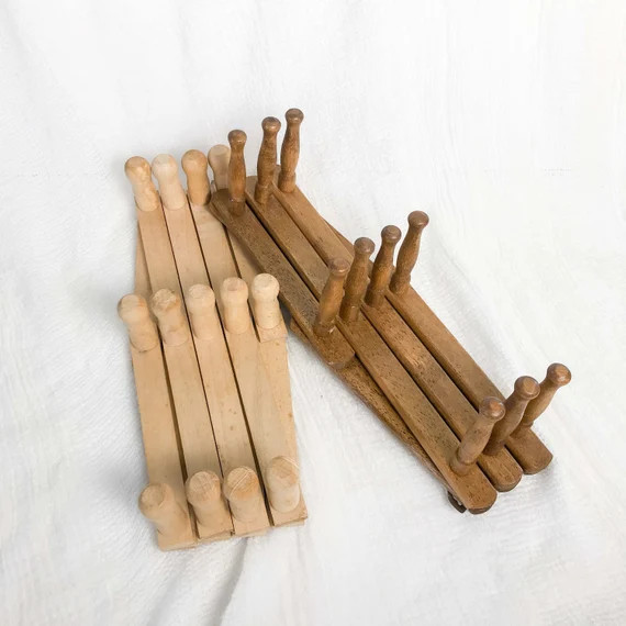 boho vintage accordion peg rack expandable hanger, natural wood, walnut, wall decor, home decor, ... | Etsy (US)