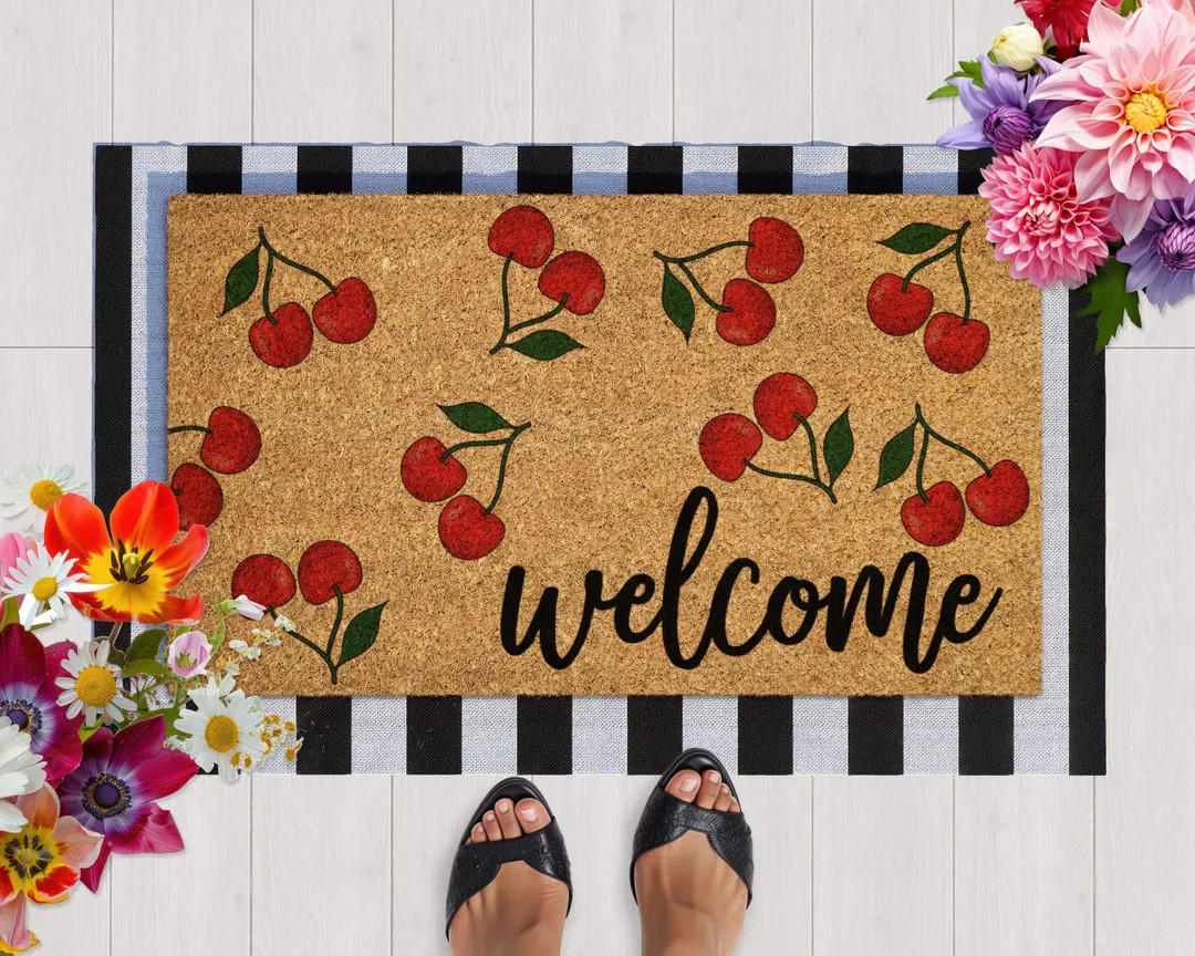 Welcome Cherry Coir Doormat , Cherries Welcome Summer Home Doormat, Housewarming Gift, Home Doorm... | Etsy (US)