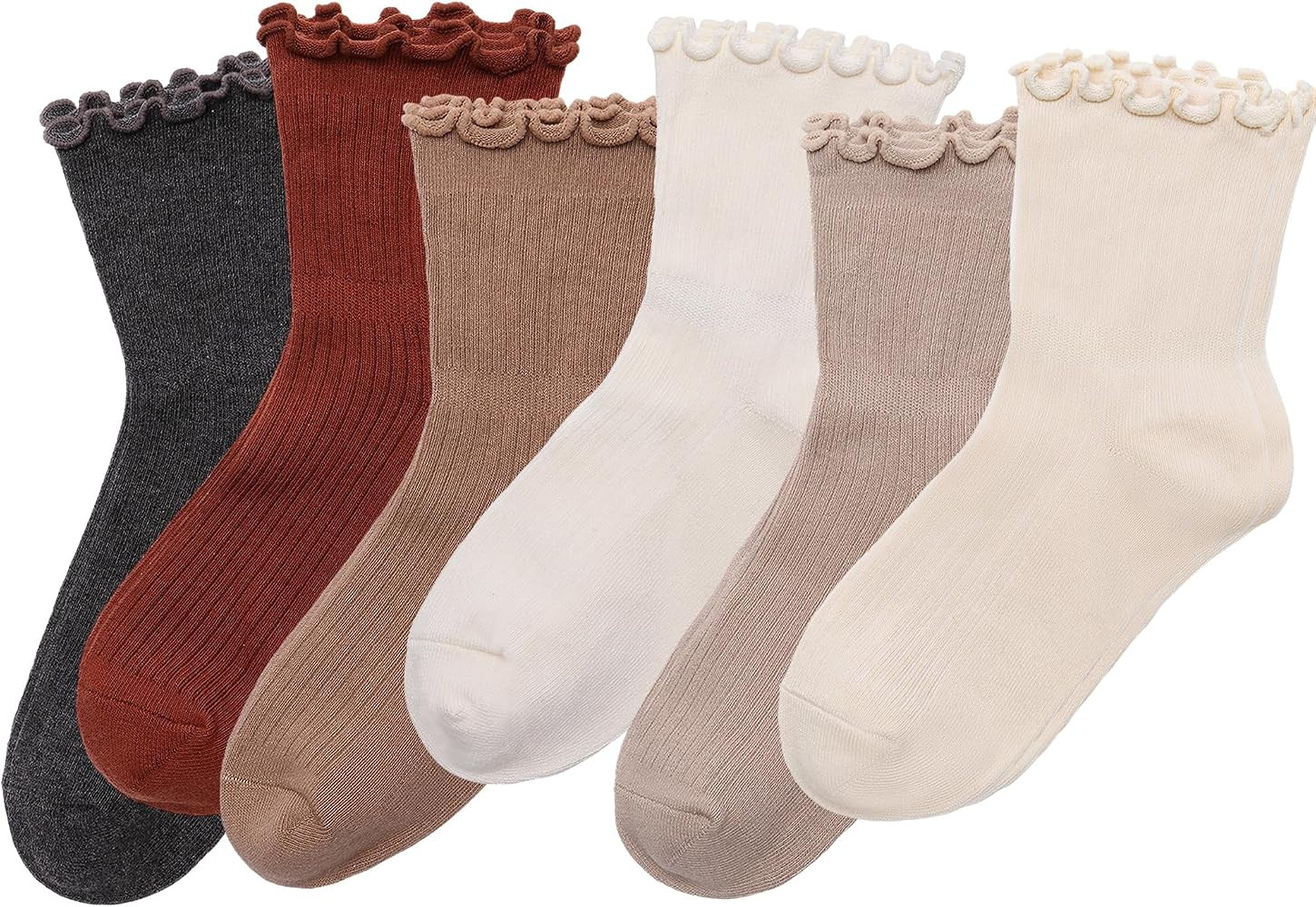 Cute Ruffle Ankle Socks for Women, 6-Pack Frilly Cotton Lettuce Edge, Mary Janes Casual Office Dr... | Amazon (US)