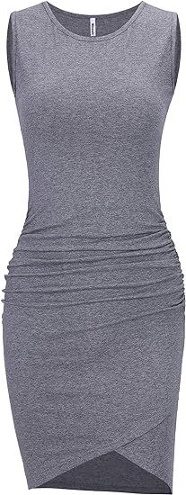 Missufe Women's Casual Sleeveless Tank Ruched Bodycon Sundress Irregular Sheath T Shirt Dress | Amazon (US)
