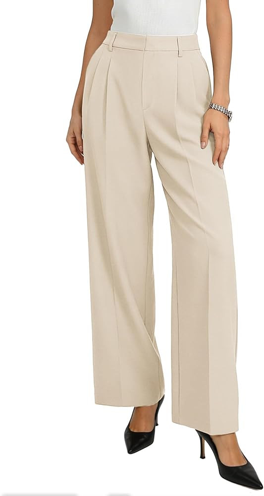 GRACE KARIN Women's Wide Leg Work Pants, Wrinkle Free High Waisted Trousers with Pockets, Busines... | Amazon (US)