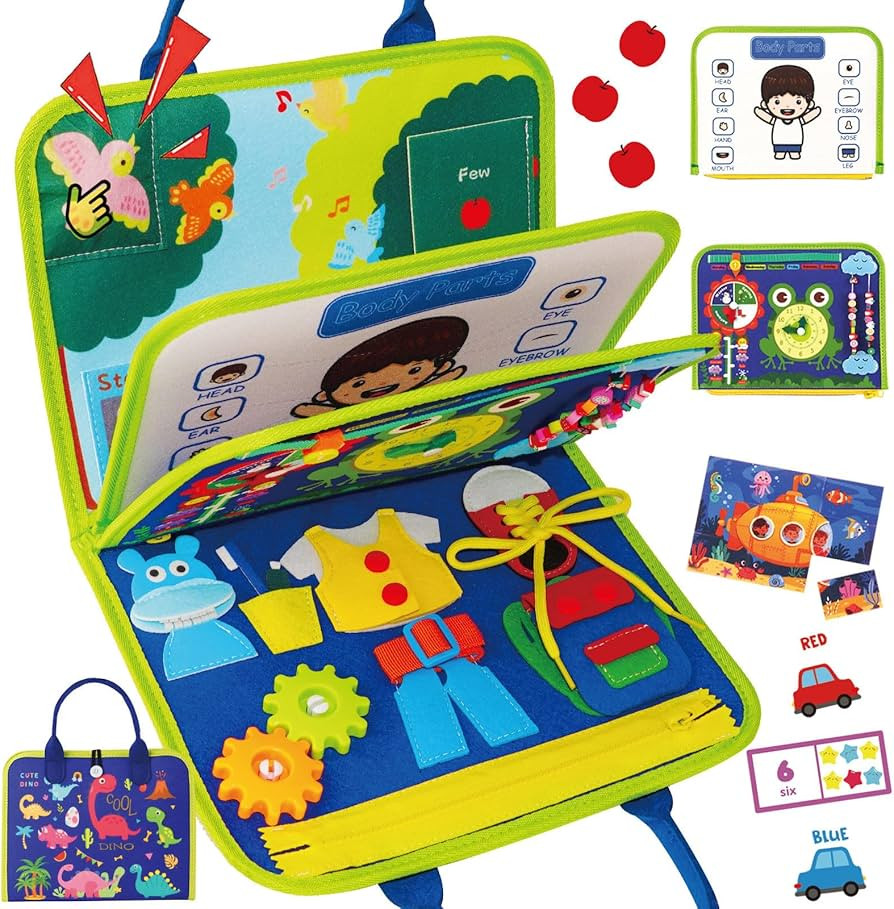 Busy Board for 1 2 3 4 Year Old Toddler, Montessori Educational Sensory Toys Kids Travel Quiet Bo... | Amazon (US)