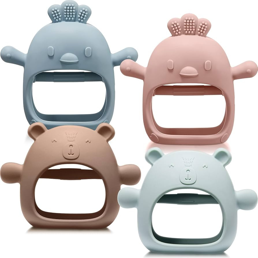 Woanger 4 Pcs Baby Teething Toys Bear Hand Teethers for Babies Silicone Chick Teething Toys for B... | Amazon (US)