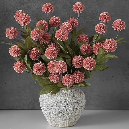 VIERENA 6 Pcs Faux Silk Pompon Mum Artificial Flowers for Vase -27", Bulk Fake Chrysanth Branches... | Amazon (US)