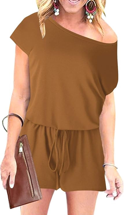 ANRABESS Women's Loose Casual Off Shoulder Elastic Waist Stretchy Long Romper Jumpsuit with Pocke... | Amazon (US)