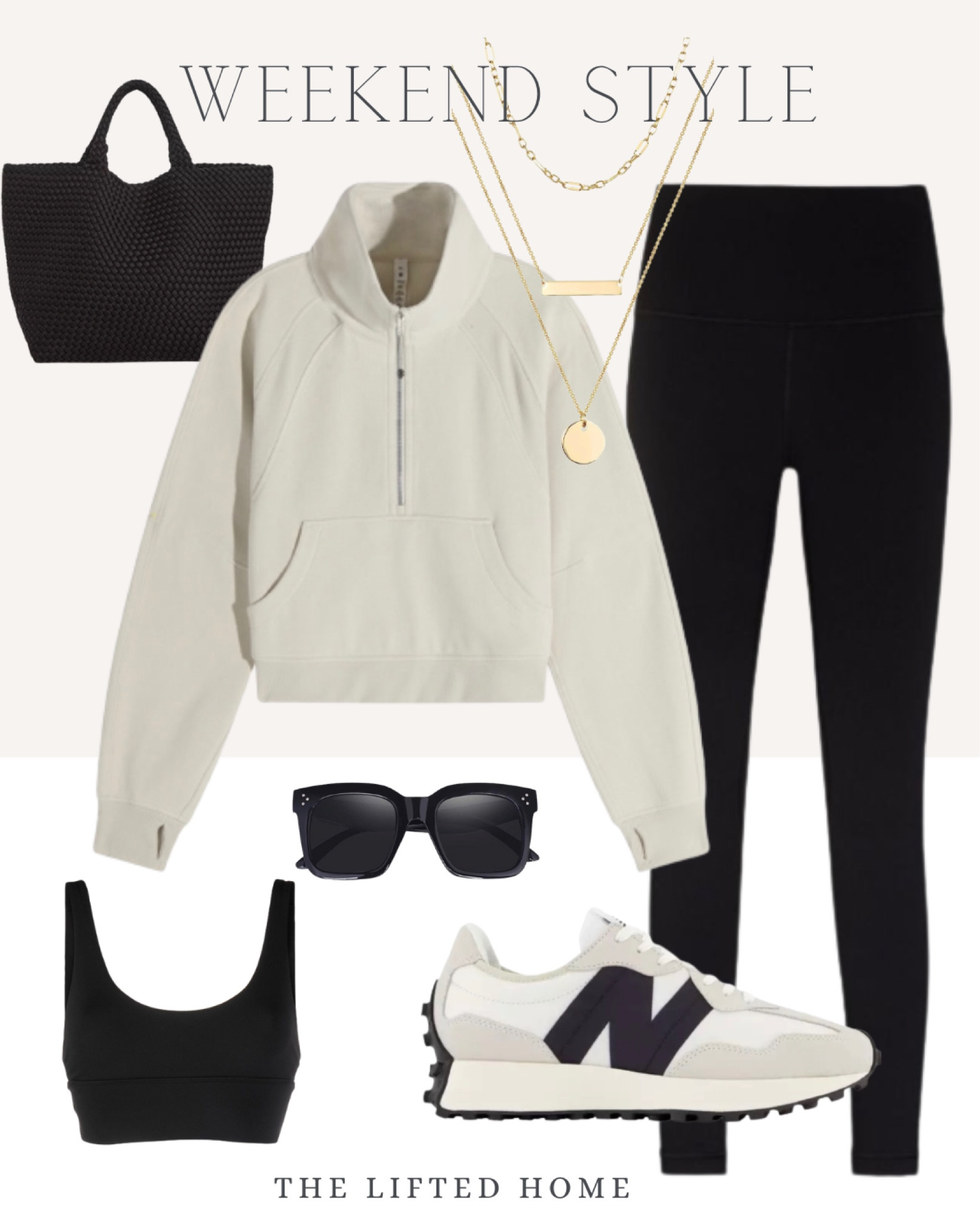 My go to weekend outfit. Comfy leggings and sneakers, layered gold necklaces, cozy sweatshirt, carryall tote, and shades!

#lululemon #scuba #newbalance #align #totebags

#LTKFind #LTKunder100 #LTKstyletip