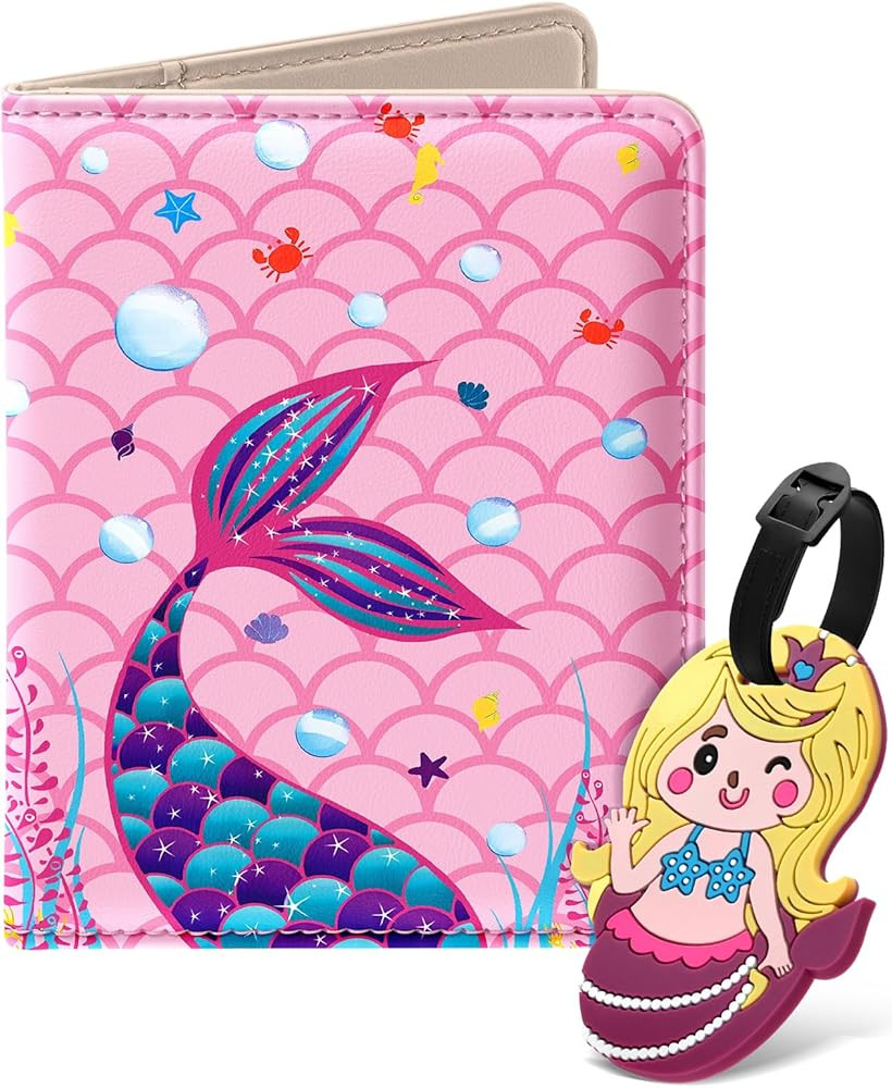 Slohif Kids Passport Holder Lugguage Tag Set Suitcase Cover Wallet Case for Travel Girls Women - ... | Amazon (US)