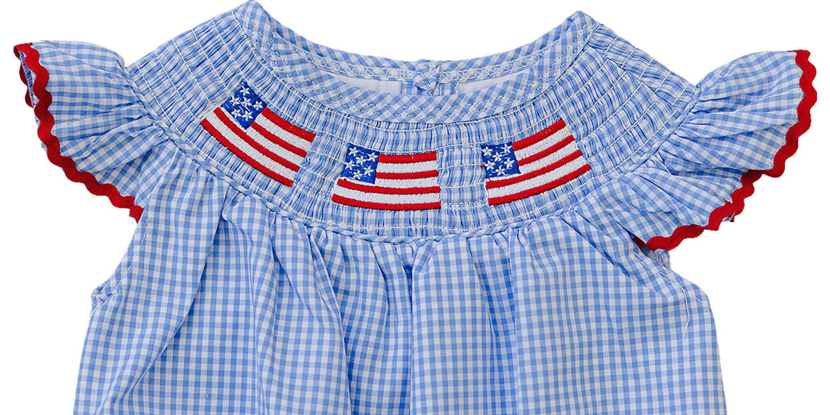 Flag Gingham Smocked Bubble Romper | Mebie Baby