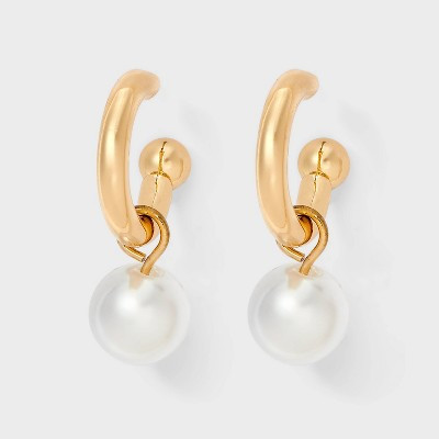 Pearl Hoop Drop Earrings - A New Day™ Gold | Target