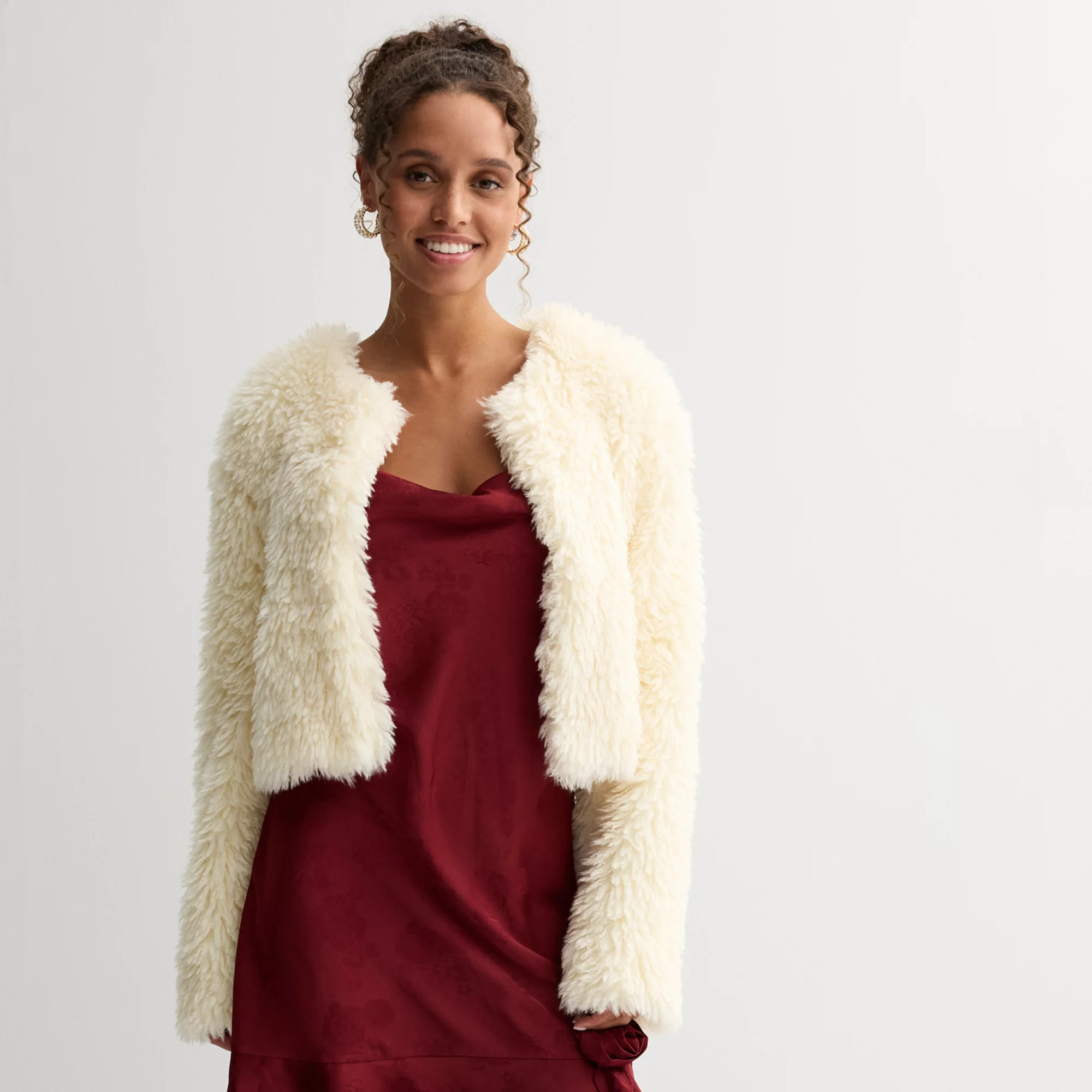 Juniors' Tinseltown Shaggy Faux Fur Cropped Jacket | Kohl's