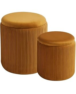 BLEXA Round Set of 2 Ottoman with Storage-Upholstered Velvet Vanity Stool for Makeup Multifunctio... | Amazon (US)