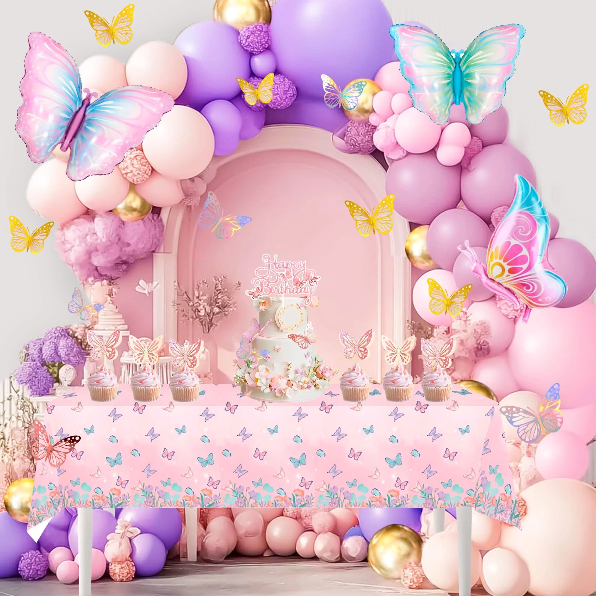 Butterfly Birthday Decorations, 106 Pcs Butterfly Birthday Party Supplies - Butterfly Party Ballo... | Walmart (US)