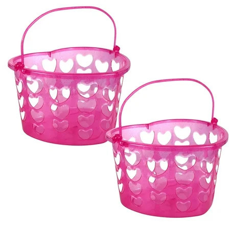 Pink Heart Shaped Slotted Basket with Handles, Plastic Mini Gift Basket for Valentines Day Wedding Birthday Easter Bag Party Favors & Gifts for Home School Office & More 2-ct Packs | Walmart (US)
