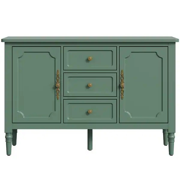 Green Storage Cabinet with 2 Doors & 3 Drawers, Buffet Cabinet with Adjustable Shelves and Turned... | Bed Bath & Beyond