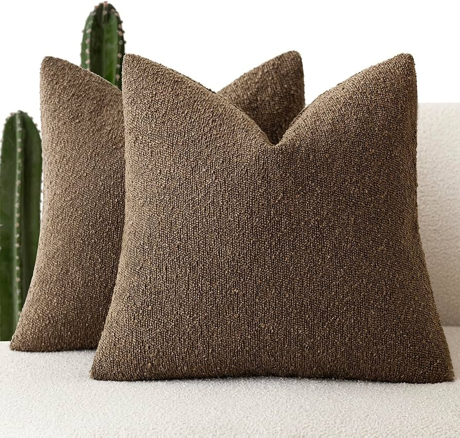 Foindtower Decorative Textured Boucle Throw Pillow Covers 26x26 Chocolate | Amazon (US)