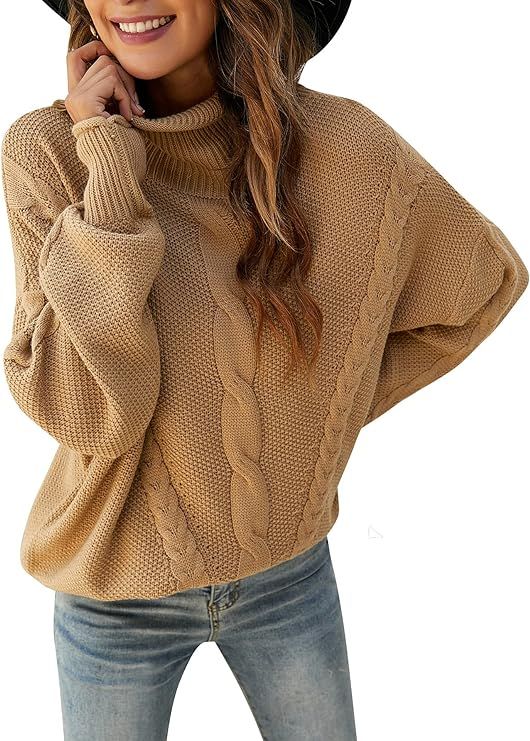 BMJL Women's Turtleneck Sweater Oversized Batwing Long Sleeve Pullover Fall Casual Loose Chunky K... | Amazon (US)