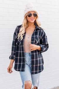Chic Edge Navy Plaid Flannel Shacket FINAL SALE | Pink Lily