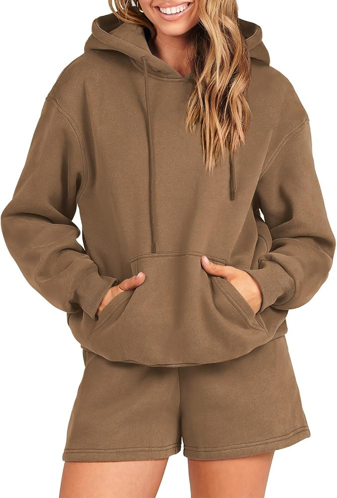 ANRABESS Women 2 Piece Outfits Oversized Hooded Sweatshirts Short Sweatsuit Set Tracksuit Lounge ... | Amazon (US)