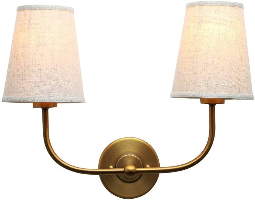 Permo Classic Double Sconce Antique Wall Sconce, 2-Light Flared Funnel Linen Beige Lampshade with... | Amazon (CA)