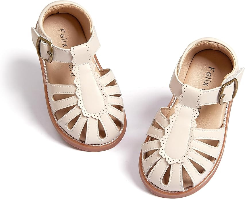 Felix & Flora Toddler Girls Sandals Soft Rubber Princess Flat Shoes Summer Flower Girl Shoes | Amazon (US)