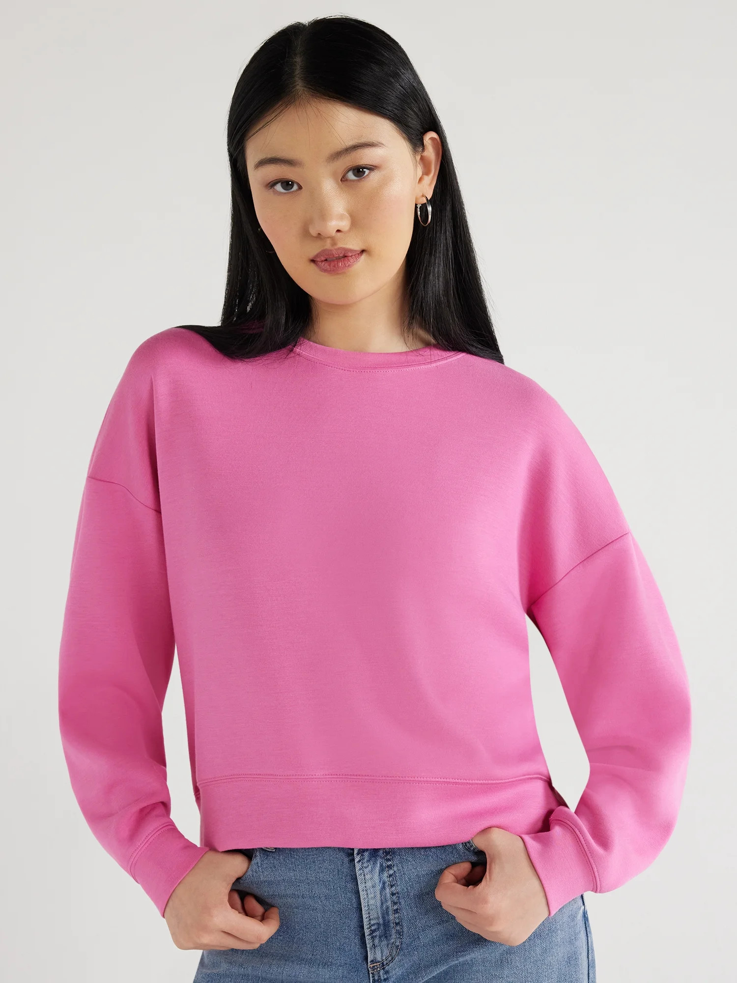 Scoop Women's Scuba Knit Cropped Sweatshirt with Drop Sleeves, Size XS-XXL - Walmart.com | Walmart (US)