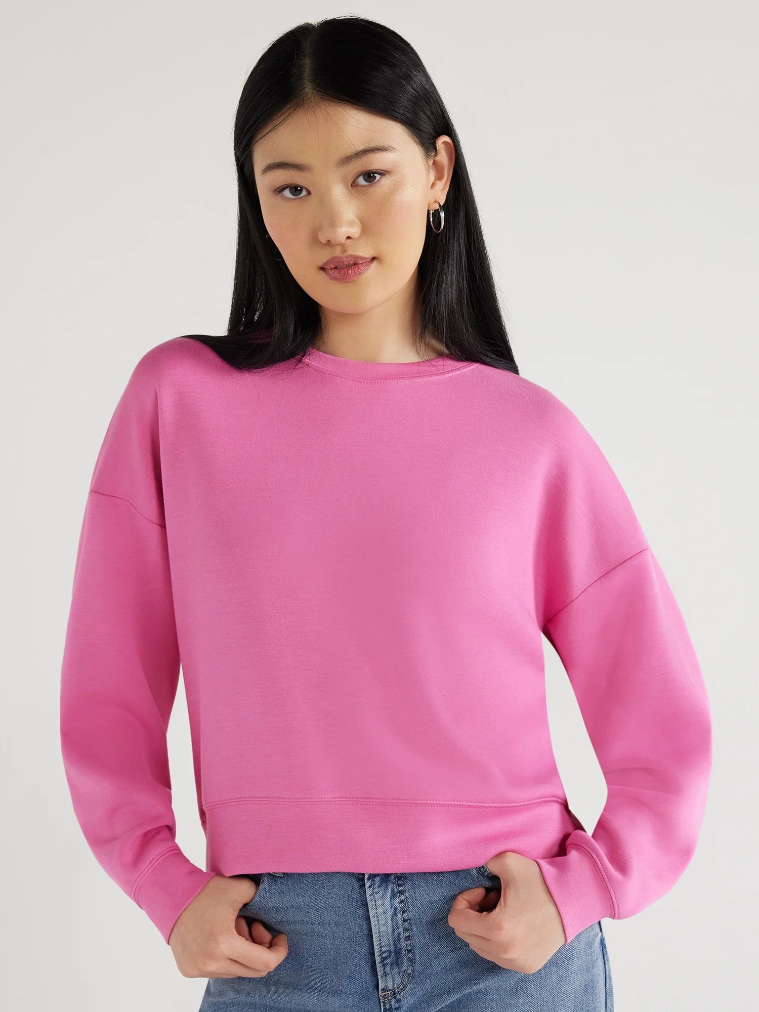 Scoop Women's Scuba Knit Cropped Sweatshirt with Drop Sleeves, Size XS-XXL | Walmart (US)