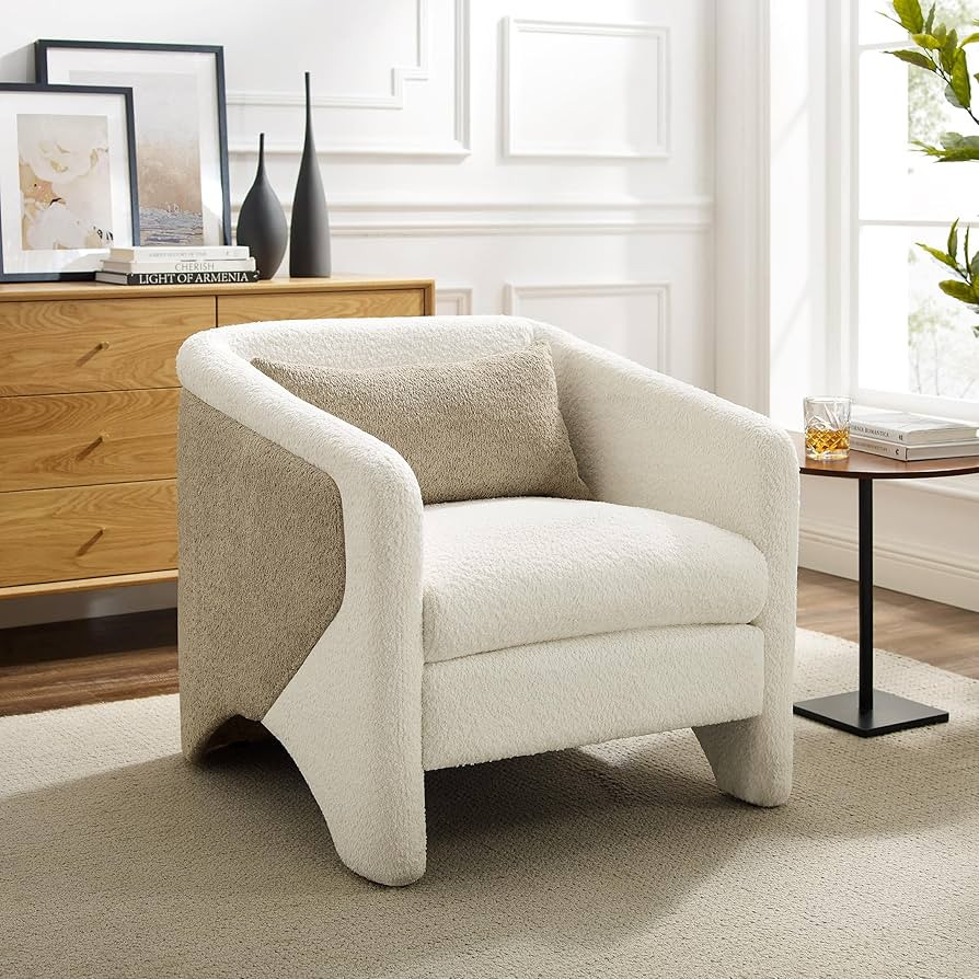 VANOMi Living Room Accent Chair, Oversized White Upholstered Armchair, Comfy Single Sofa Chair fo... | Amazon (US)