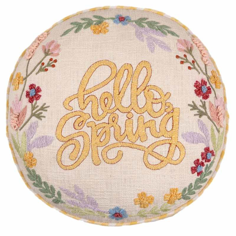 Hello Spring Embroidered Round Easter Throw Pillow, 16" | At Home