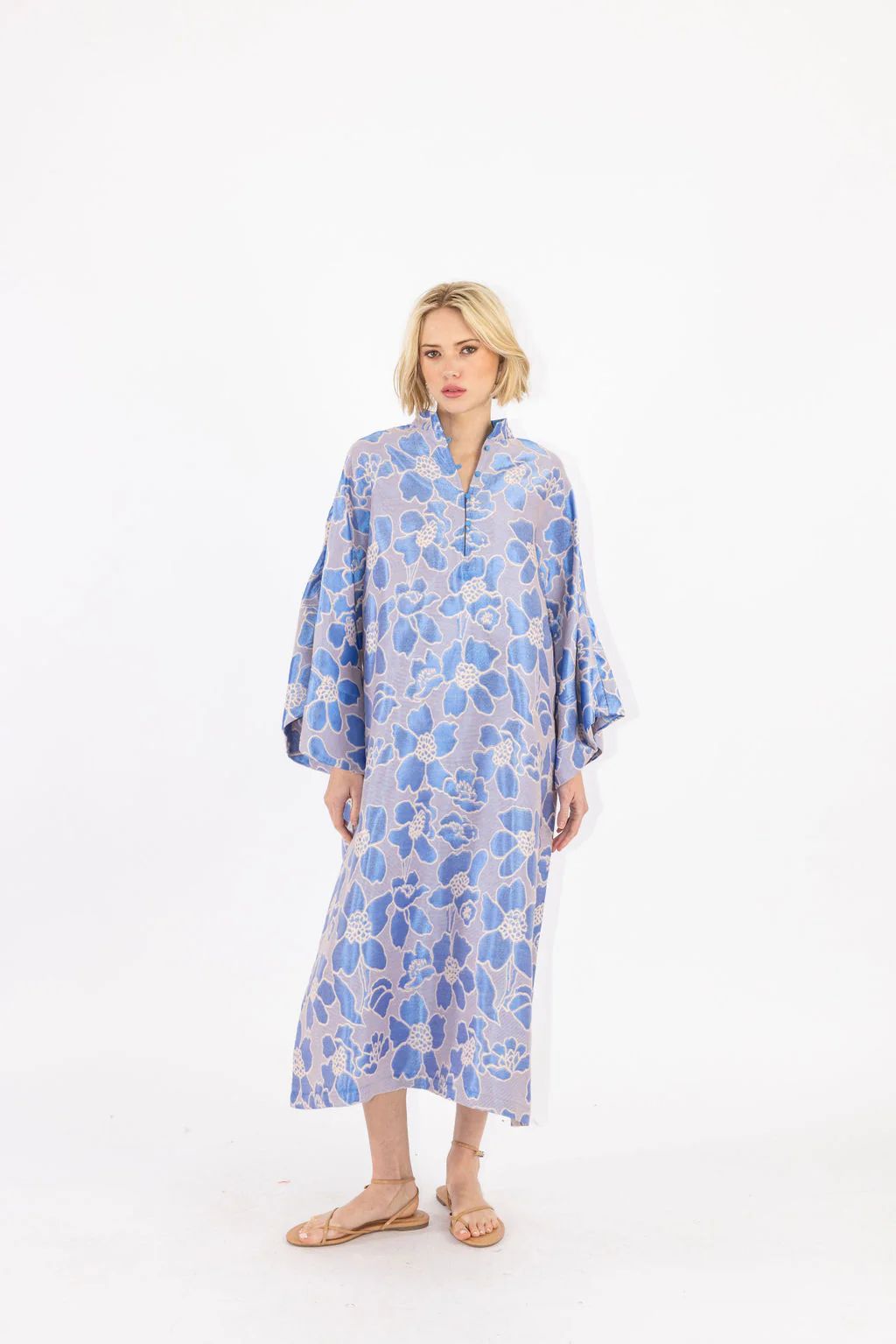 marina blue brocade maxi caftan | La Vie Style House