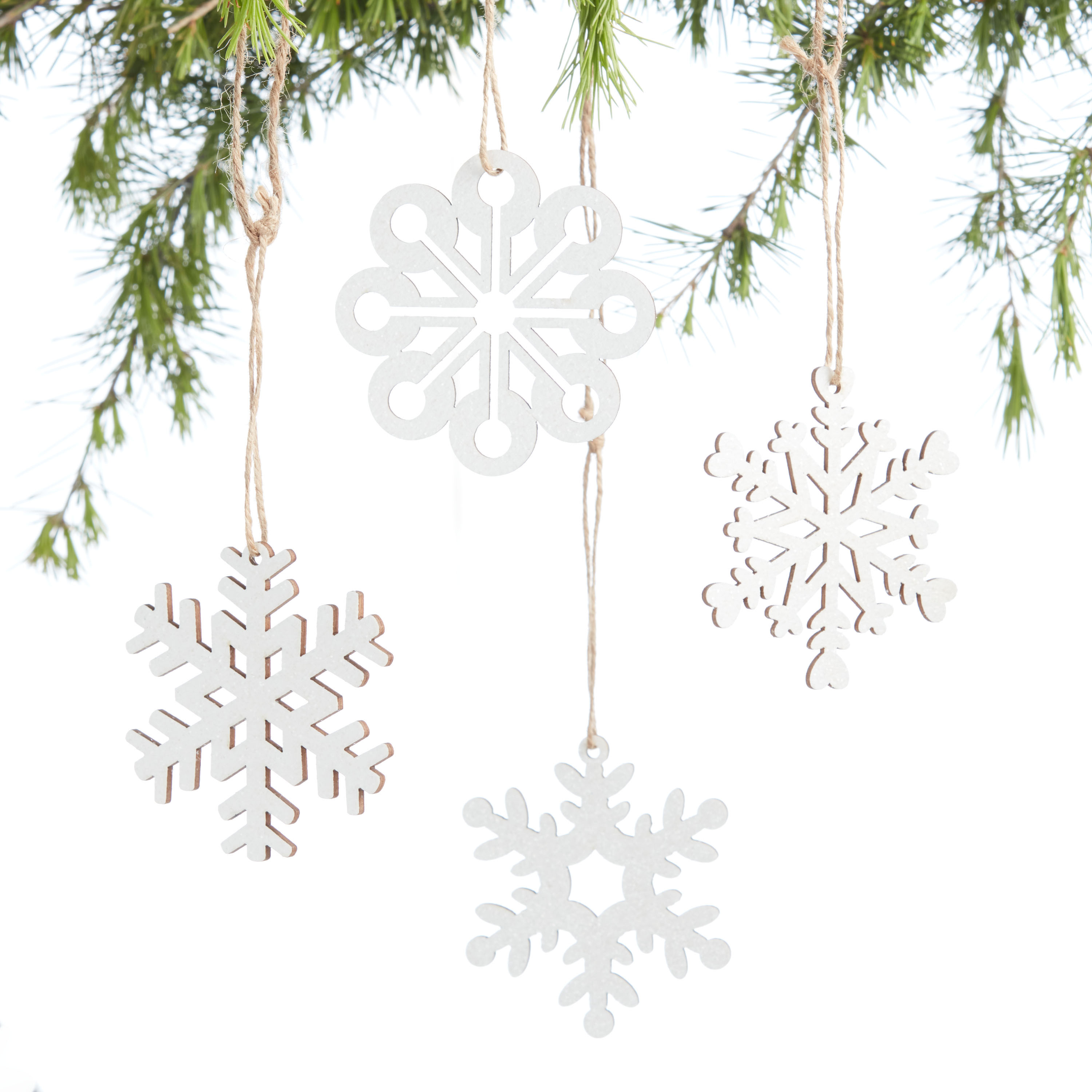 White Laser Cut Wood Snowflake Boxed Ornaments 12 Pack | World Market