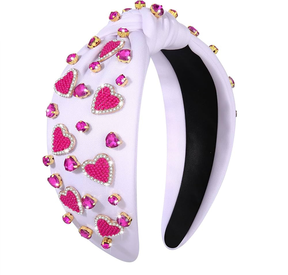 Heart Headband for Women Valentine's Day Knotted Headband Beaded Rhinestone Heart Hairband Crysta... | Amazon (US)