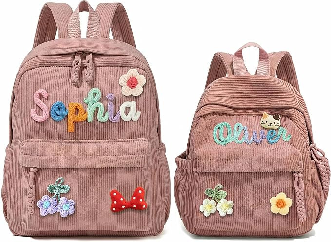 Custom Corduroy Backpacks – Family Matching Set with 3D Name Embroidery, Hand-woven Cotton Rope... | Amazon (US)